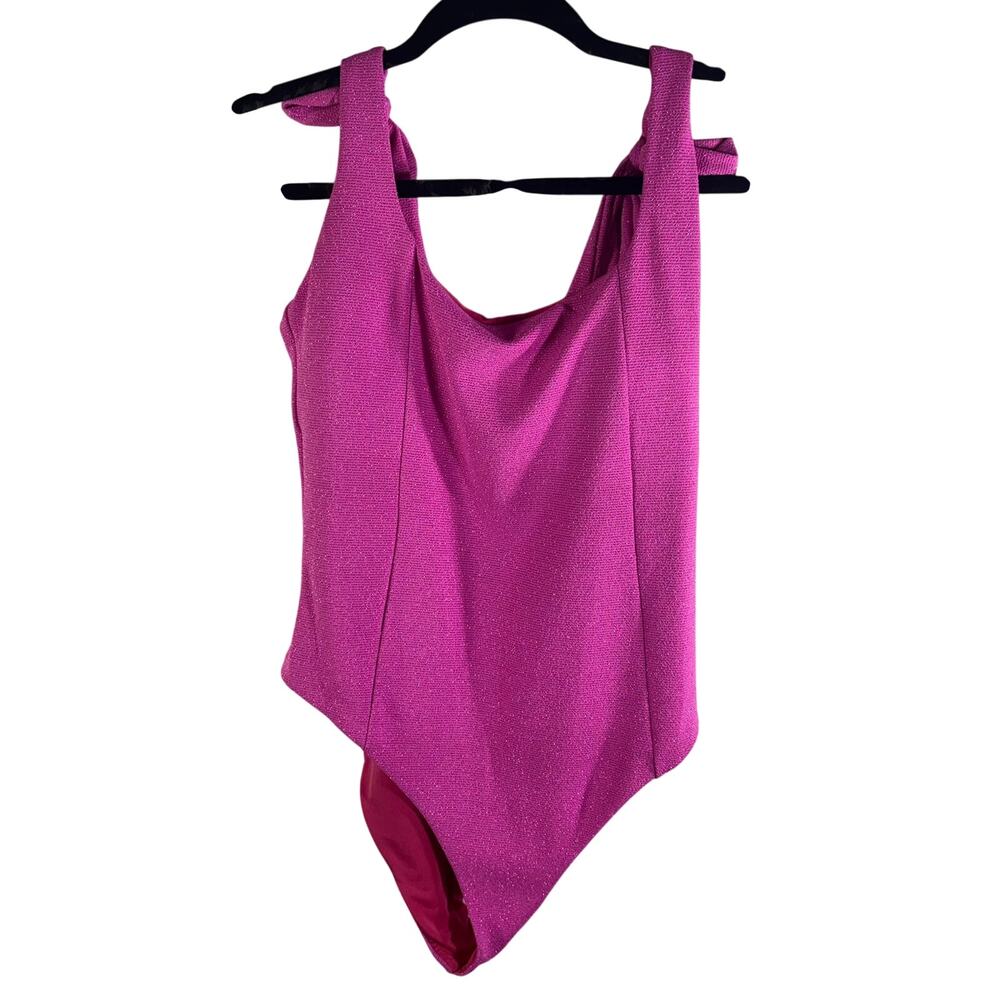 Beach Riot Pink Glitter Tie Shoulder One Piece Swimsuit XL NWT Sparkle Beach